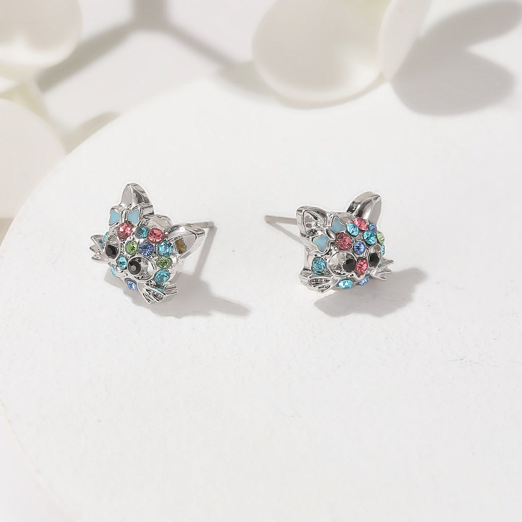 Cat-Themed Jewelry Set: Ring, Earrings, Necklace, Bracelet