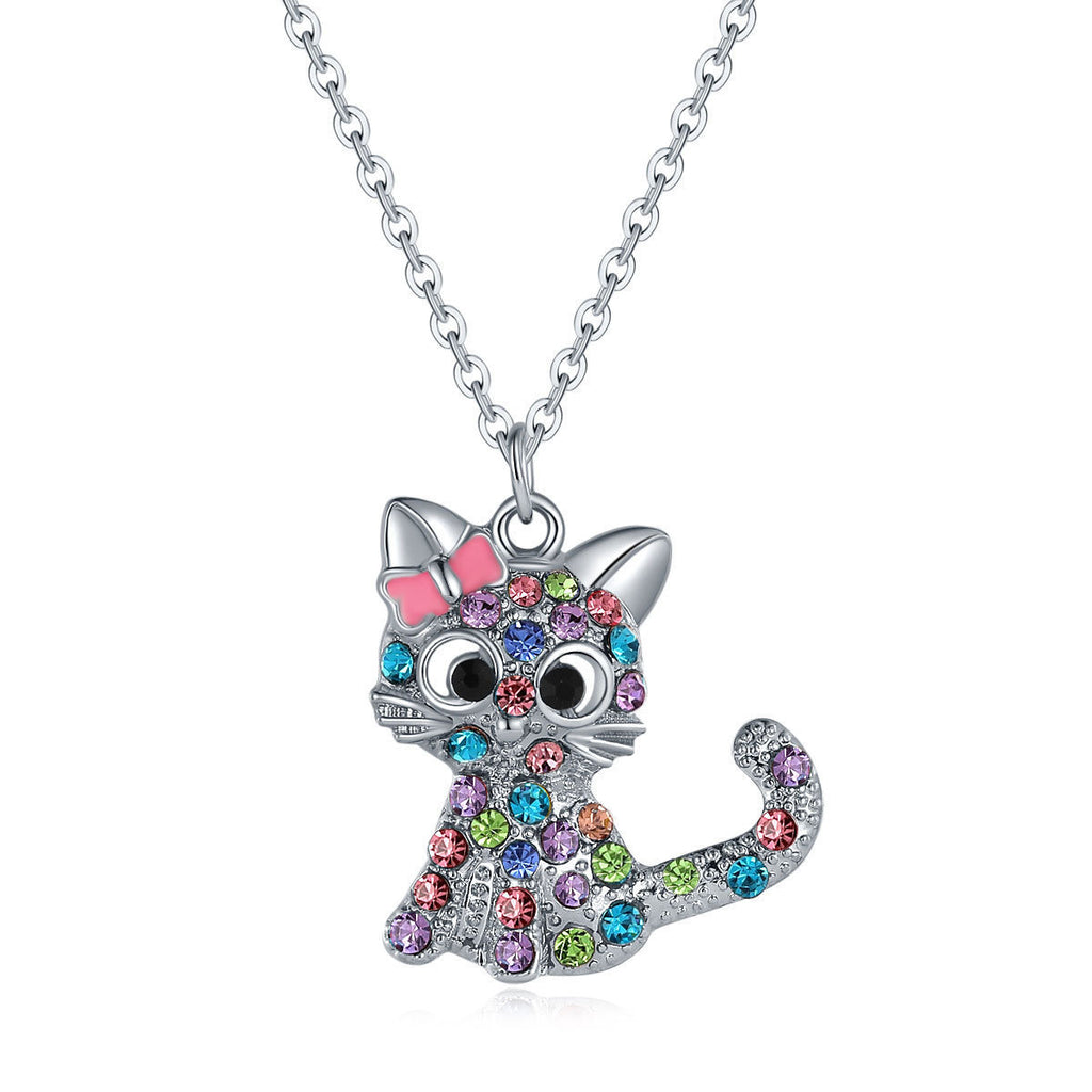 Cat-Themed Jewelry Set: Ring, Earrings, Necklace, Bracelet
