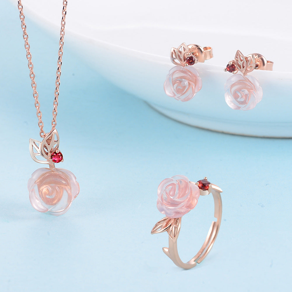 Natural Gemstone Jewelry Set with Rose Gold Finish