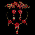 Bridal Jewelry Set with Red Accessories (3 Pieces)