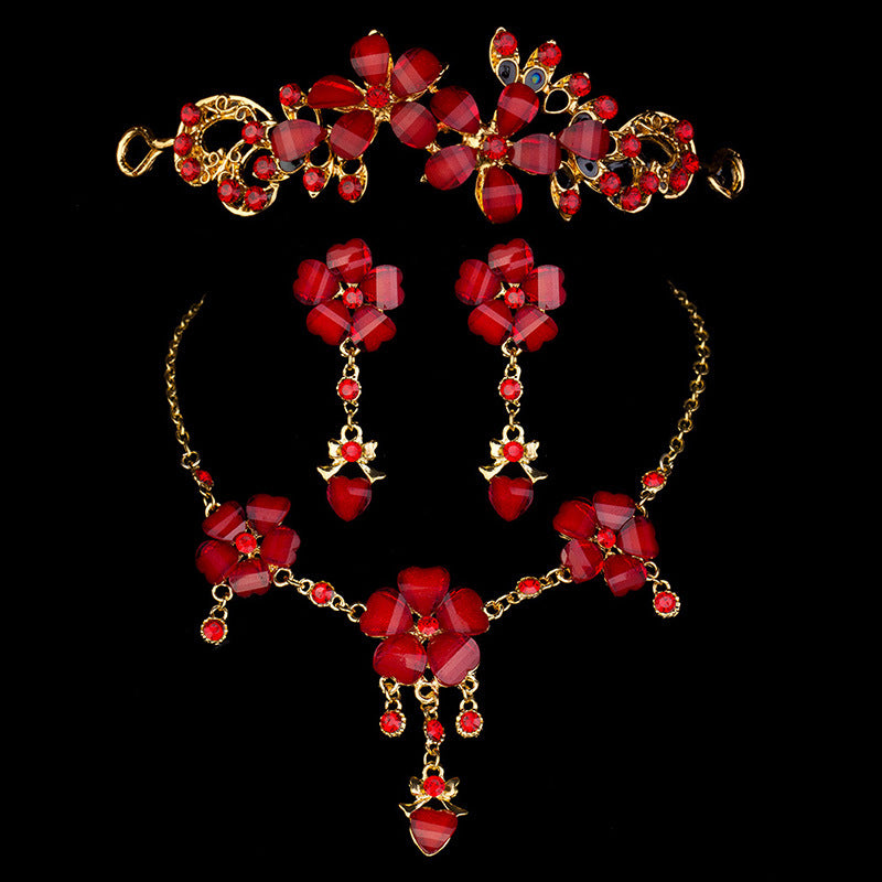 Bridal Jewelry Set with Red Accessories (3 Pieces)