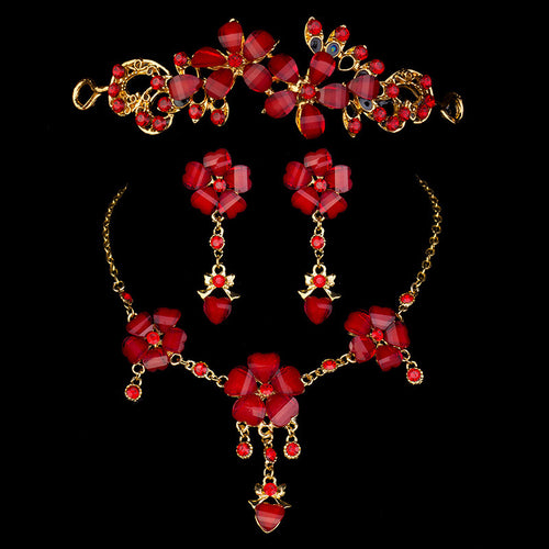 Bridal Jewelry Set with Red Accessories (3 Pieces)