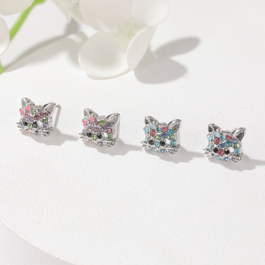 Cat-Themed Jewelry Set: Ring, Earrings, Necklace, Bracelet