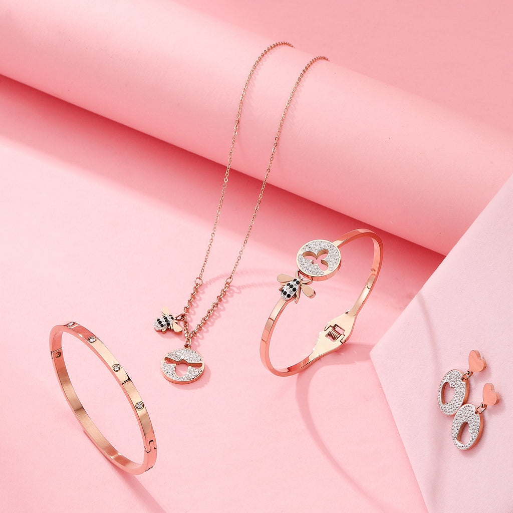 Rose Flower Jewelry Set with Necklace, Bracelet, Earrings