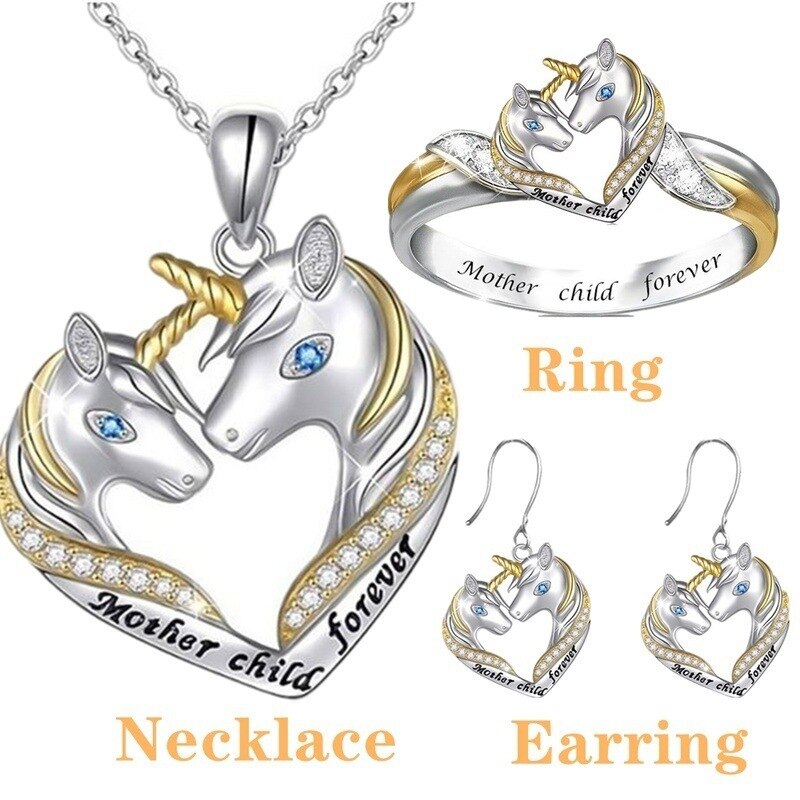 Unicorn Plated Jewelry Set with Drip Engraving Style