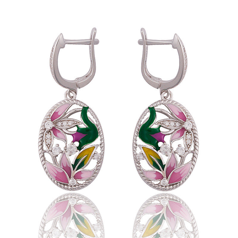 Creative Oval Flower Enamel Jewelry Set: Earrings, Ring, Necklace