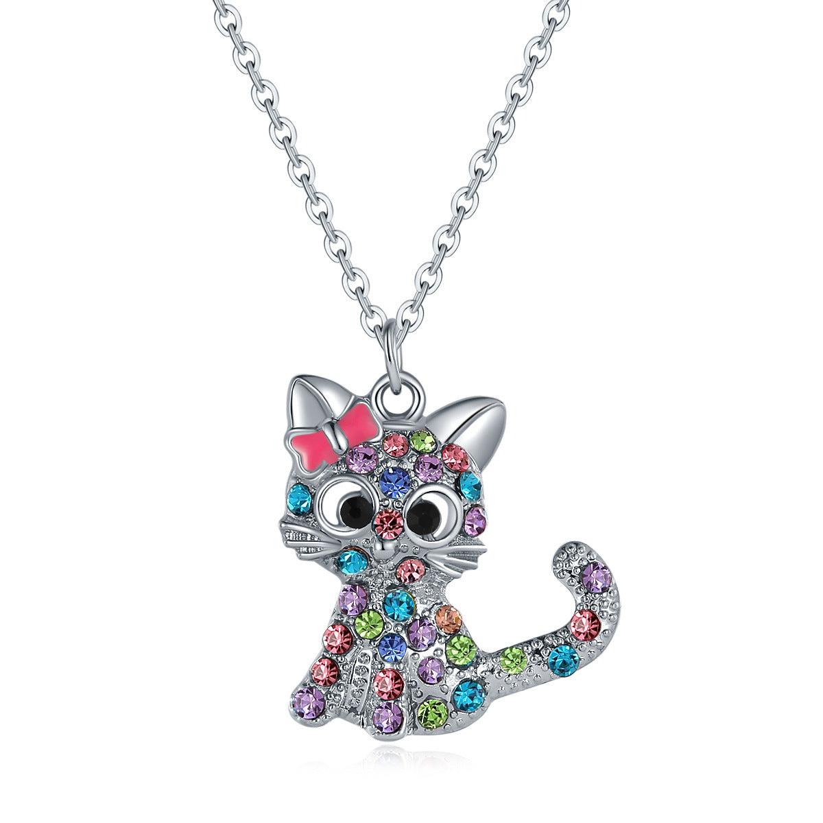 Cat-Themed Jewelry Set: Ring, Earrings, Necklace, Bracelet