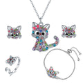 Cat-Themed Jewelry Set: Ring, Earrings, Necklace, Bracelet