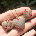 Heart-Shaped Zirconia Studs and Pendant Jewelry Set