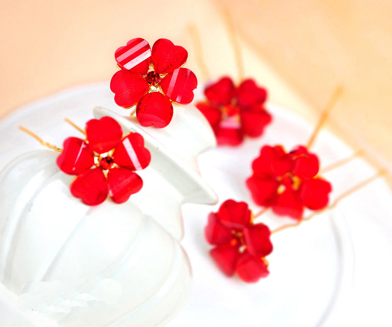Bridal Jewelry Set with Red Accessories (3 Pieces)