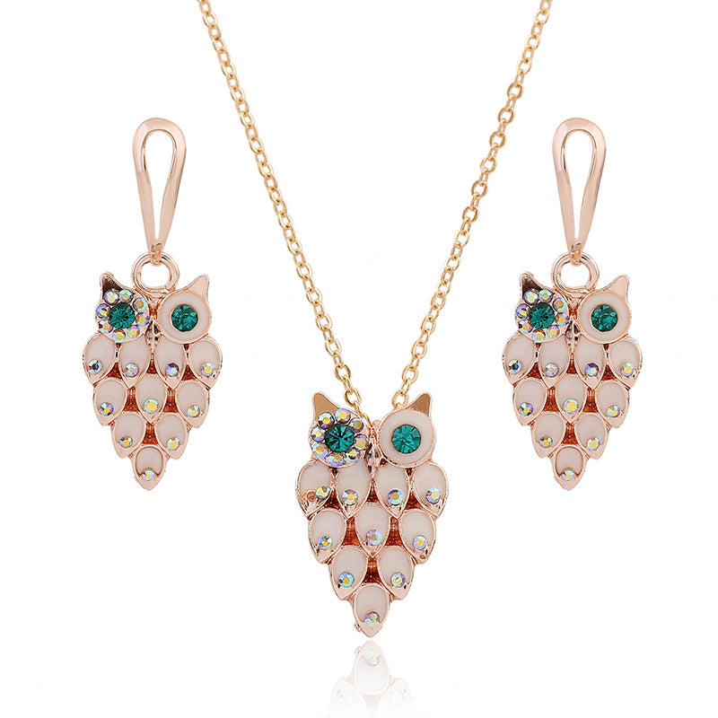 Owl Earrings and Necklace Jewelry Set for Brides