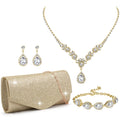 FEYIR Clutch Purse Jewelry Set for Women Evening Bags Silver Gold Rhinestone Crystal Necklace Earrings Bracelet Set Formal Wedding Bridal Accessories Jewelry for Prom