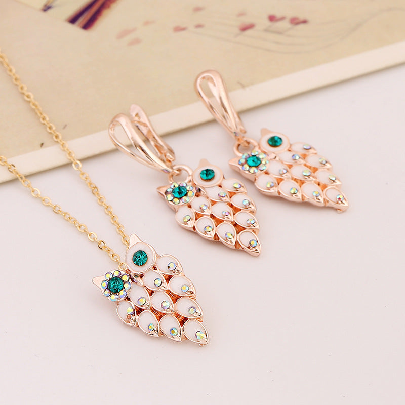 Owl Earrings and Necklace Jewelry Set for Brides