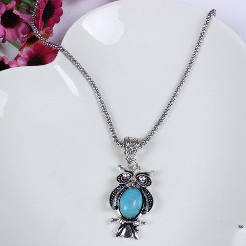 Bohemian Turquoise Owl Jewelry Set with Necklace & Bracelet