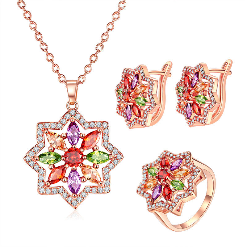 Bridal Zircon Jewelry Set with Necklace and Earrings